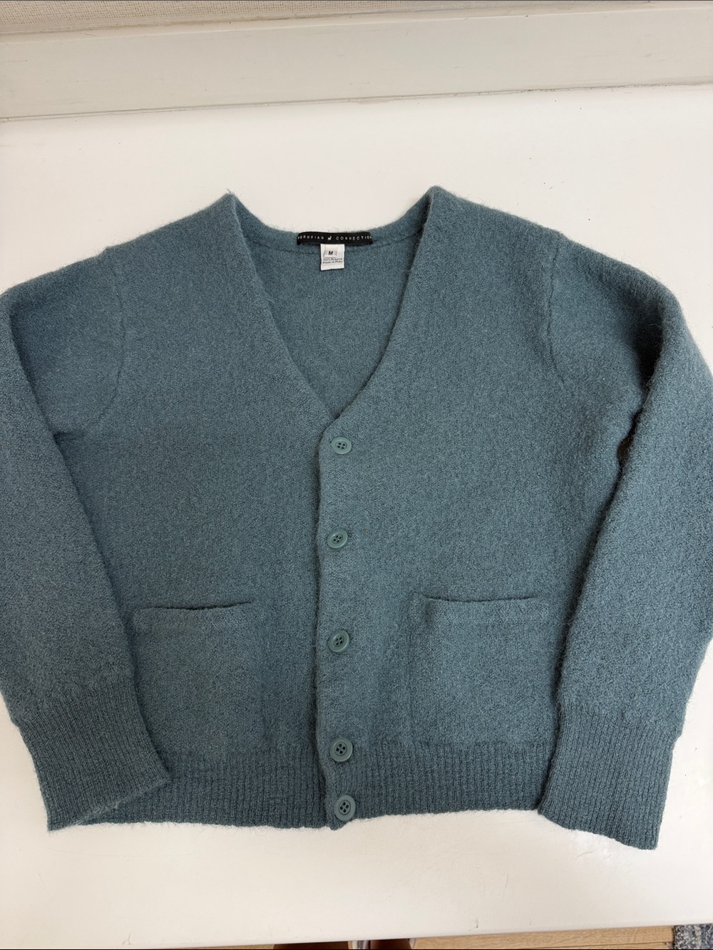 100% Alpaca Soft V-Neck Button Cardigan Sweater - Teal